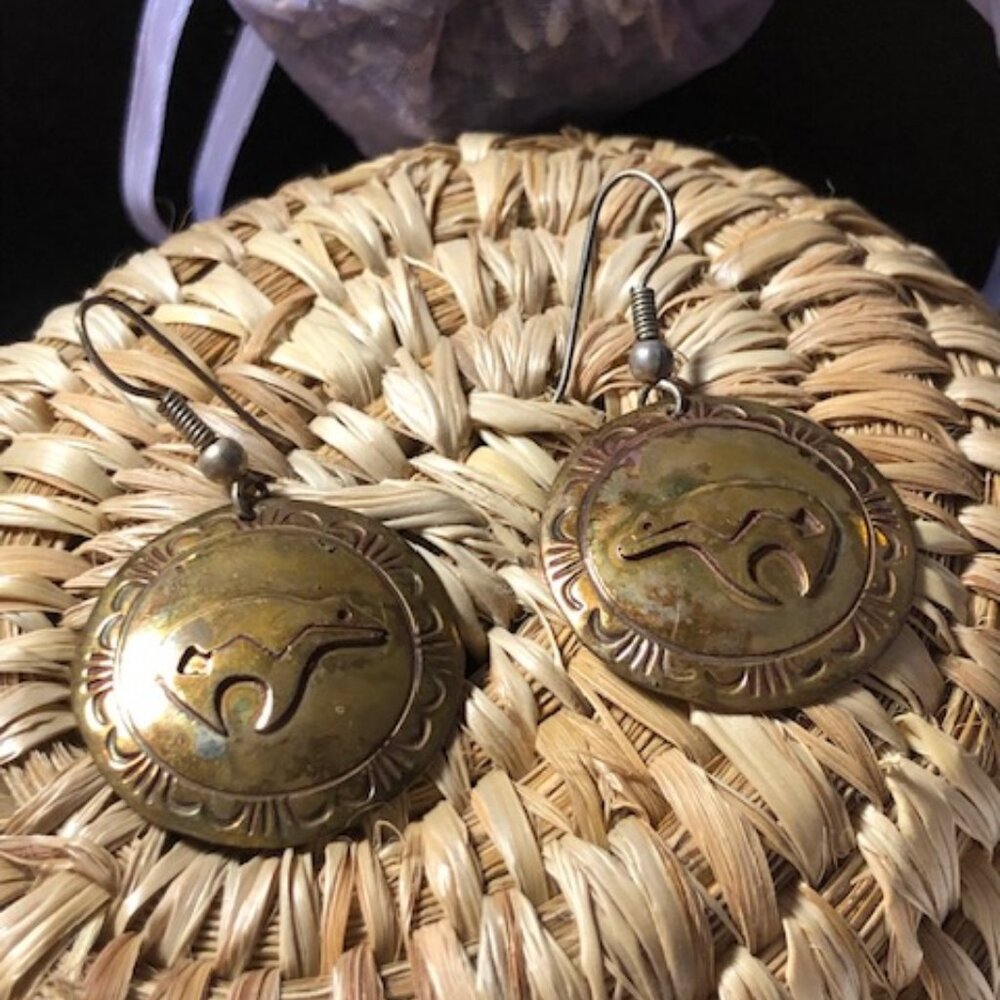 Native American dangle earrings with bear motif with Maker's Mark ER